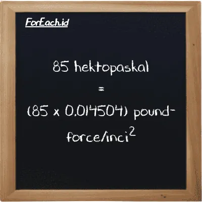85 hektopaskal setara dengan 1.2328 pound-force/inci<sup>2</sup> (85 hPa setara dengan 1.2328 lbf/in<sup>2</sup>)
